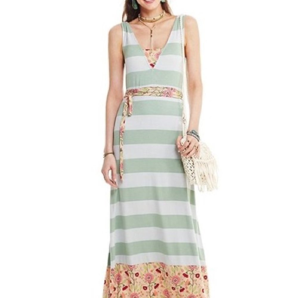Matilda Jane Seaside Afternoon Maxi Dress Green Striped Sundress Size Small - Picture 2 of 8